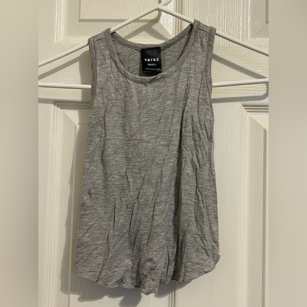 NWT Terez heather gray racer back ruffle hem tank. Girls size small